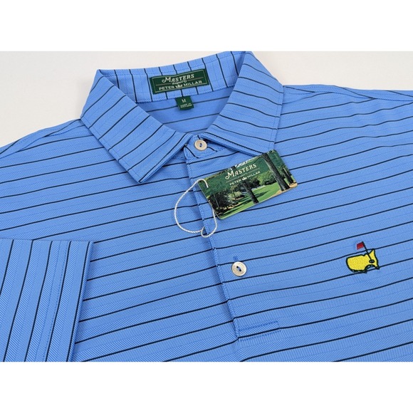 Peter Millar Masters tournament Polo Shirt Mens Medium Blue Stripe Performance - Picture 2 of 11
